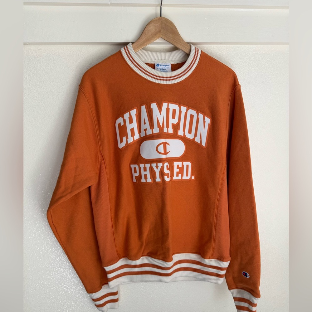Champion Reverse Weave “Champion Phys Ed” Orange Crewneck Sweatshirt Sz S - Picture 2 of 10